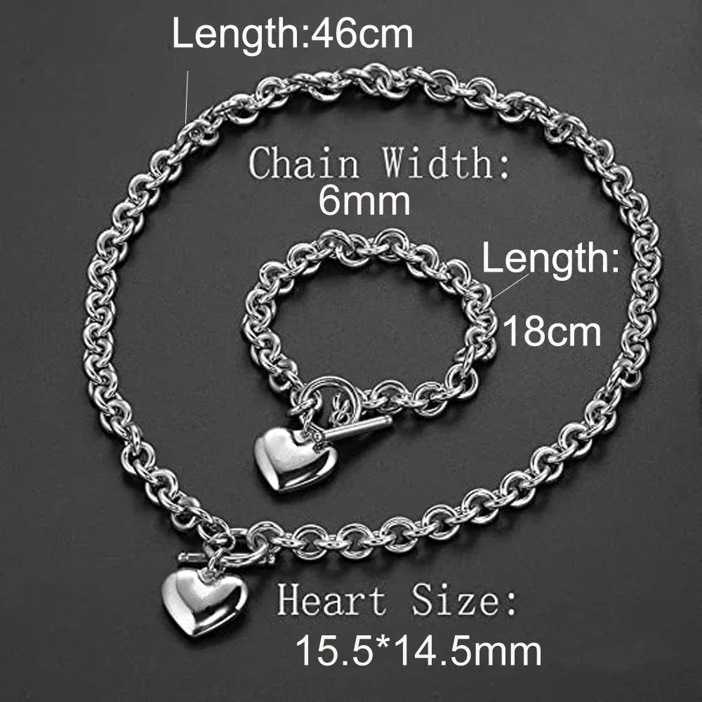 Heart Necklace & Bracelet Set | Romantic Gift | Stainless Steel
