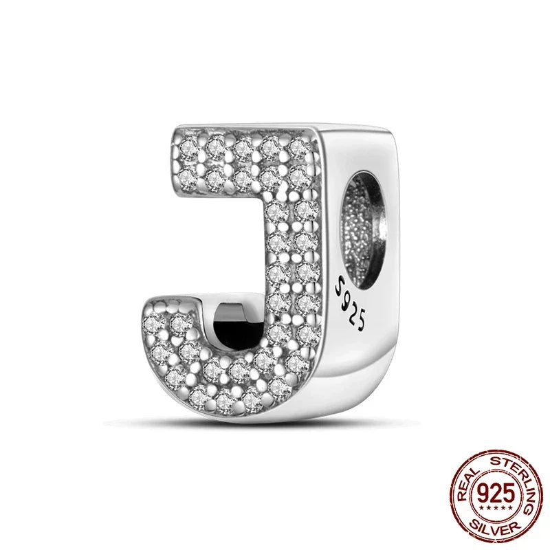 925 Silver Zircon Letter Charms A-Z | Pandora Compatible