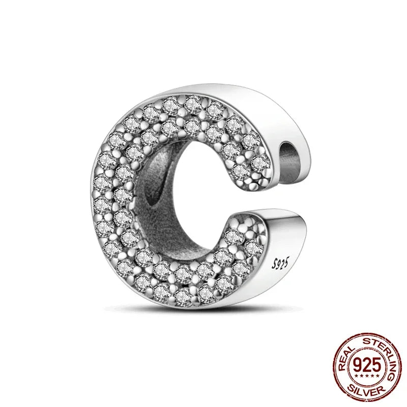 925 Silver Zircon Letter Charms A-Z | Pandora Compatible