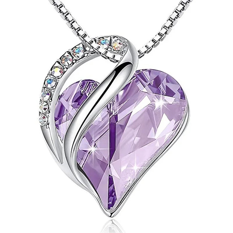 Sterling Silver Birthstone Necklace for Women | Infinity Love Heart with Healing Crystals