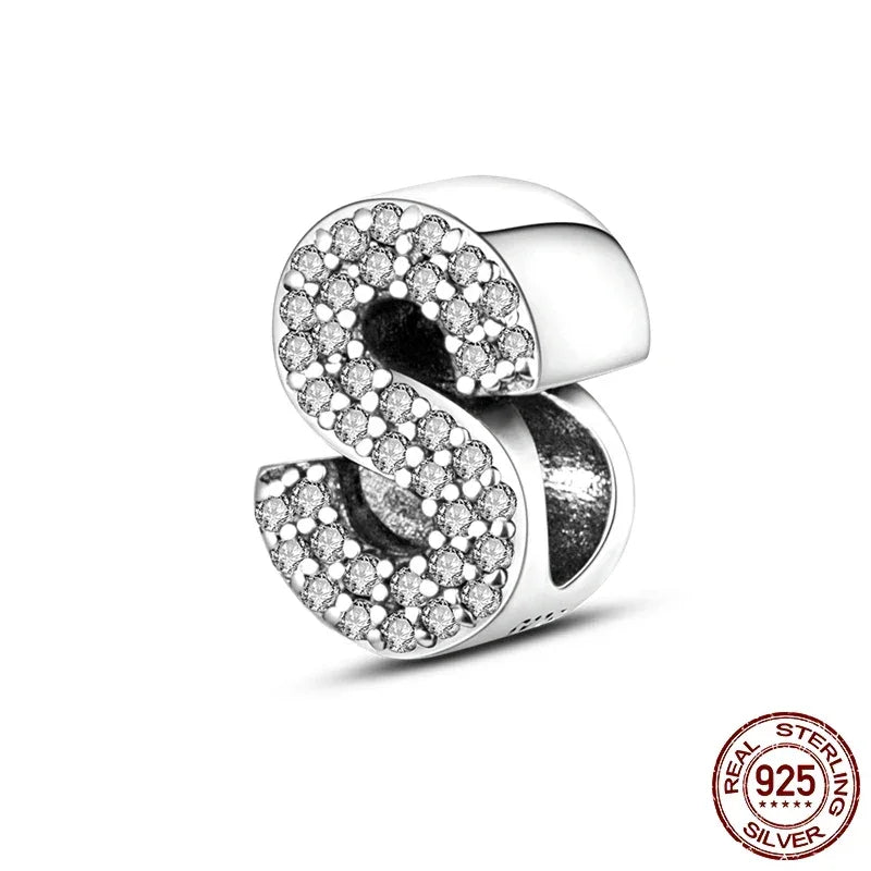 925 Silver Zircon Letter Charms A-Z | Pandora Compatible