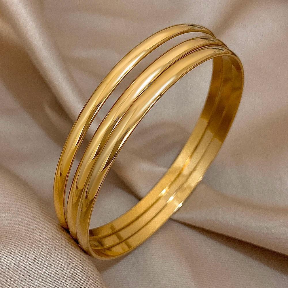 18k Gold Plated Bangle Set | Stackable Bracelets | Jewel Breeze