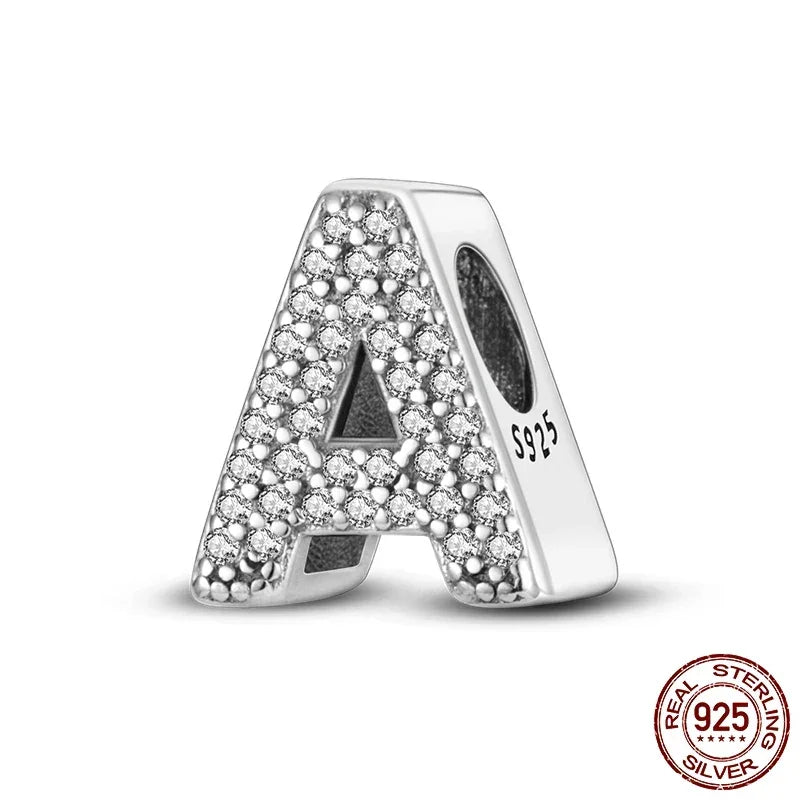925 Silver Zircon Letter Charms A-Z | Pandora Compatible