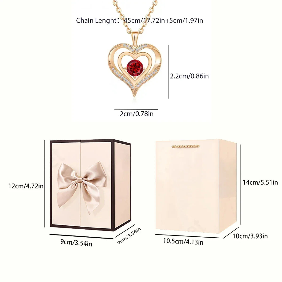 Birthstone Heart Necklace with Rose Bear Box | Christmas Gift
