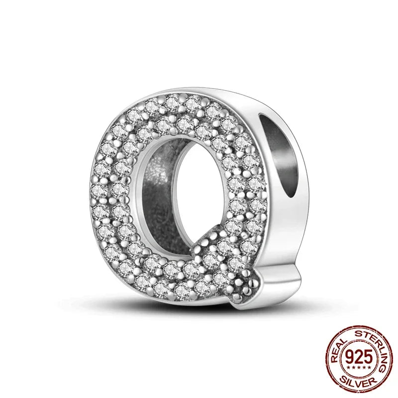 925 Silver Zircon Letter Charms A-Z | Pandora Compatible