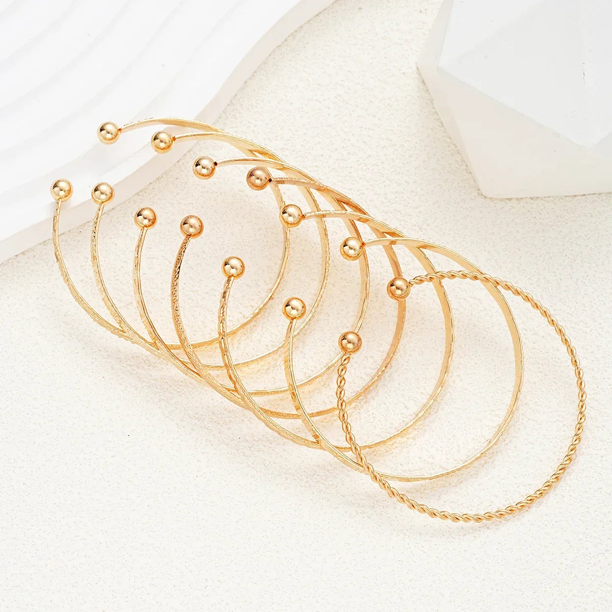 7 Piece Gold Cuff Stack | Adjustable Textured Bangles | Gift