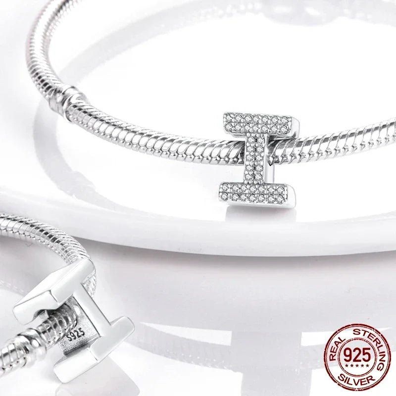 925 Silver Zircon Letter Charms A-Z | Pandora Compatible