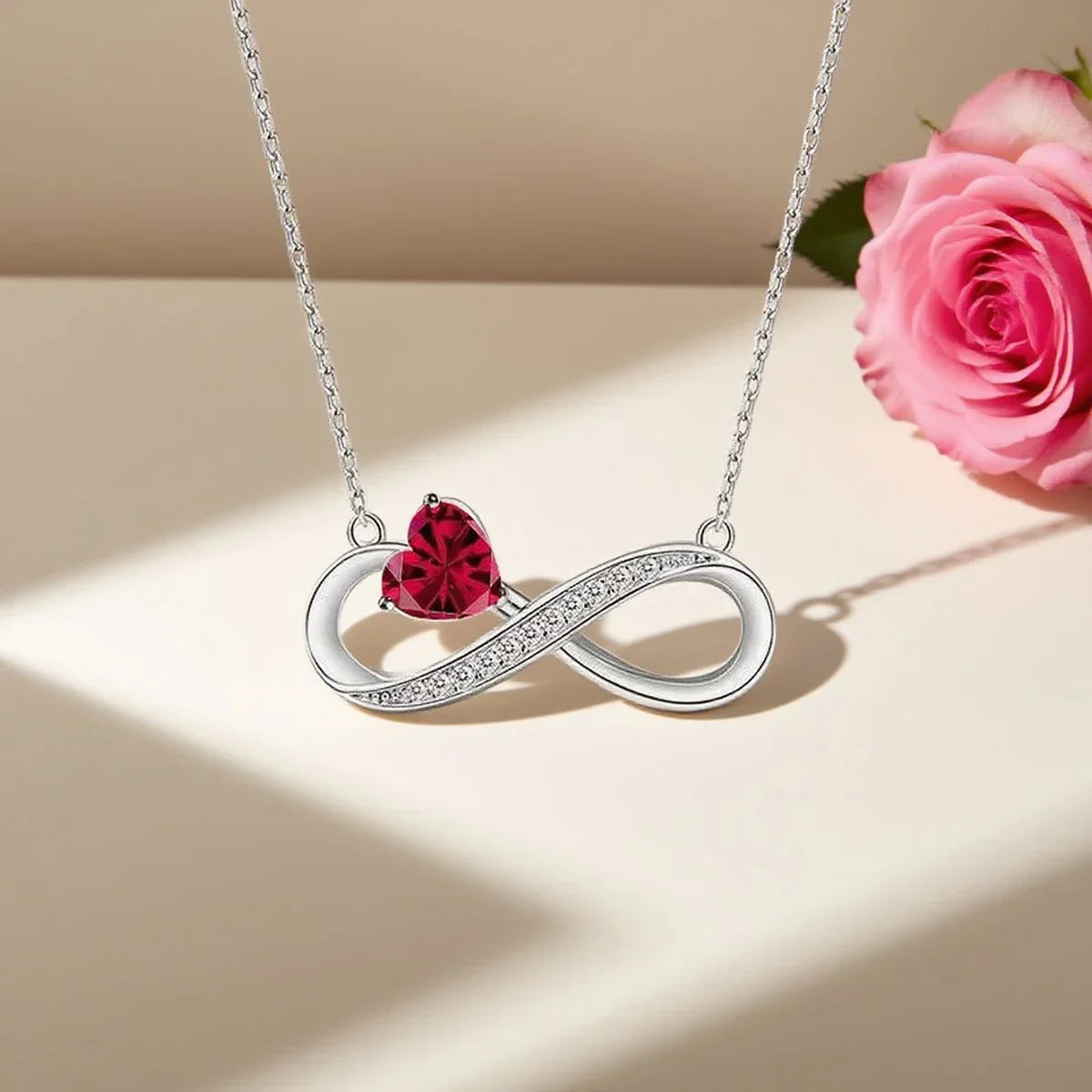 Birthstone Pendant Necklace with Rose Bear Box | Christmas Gift