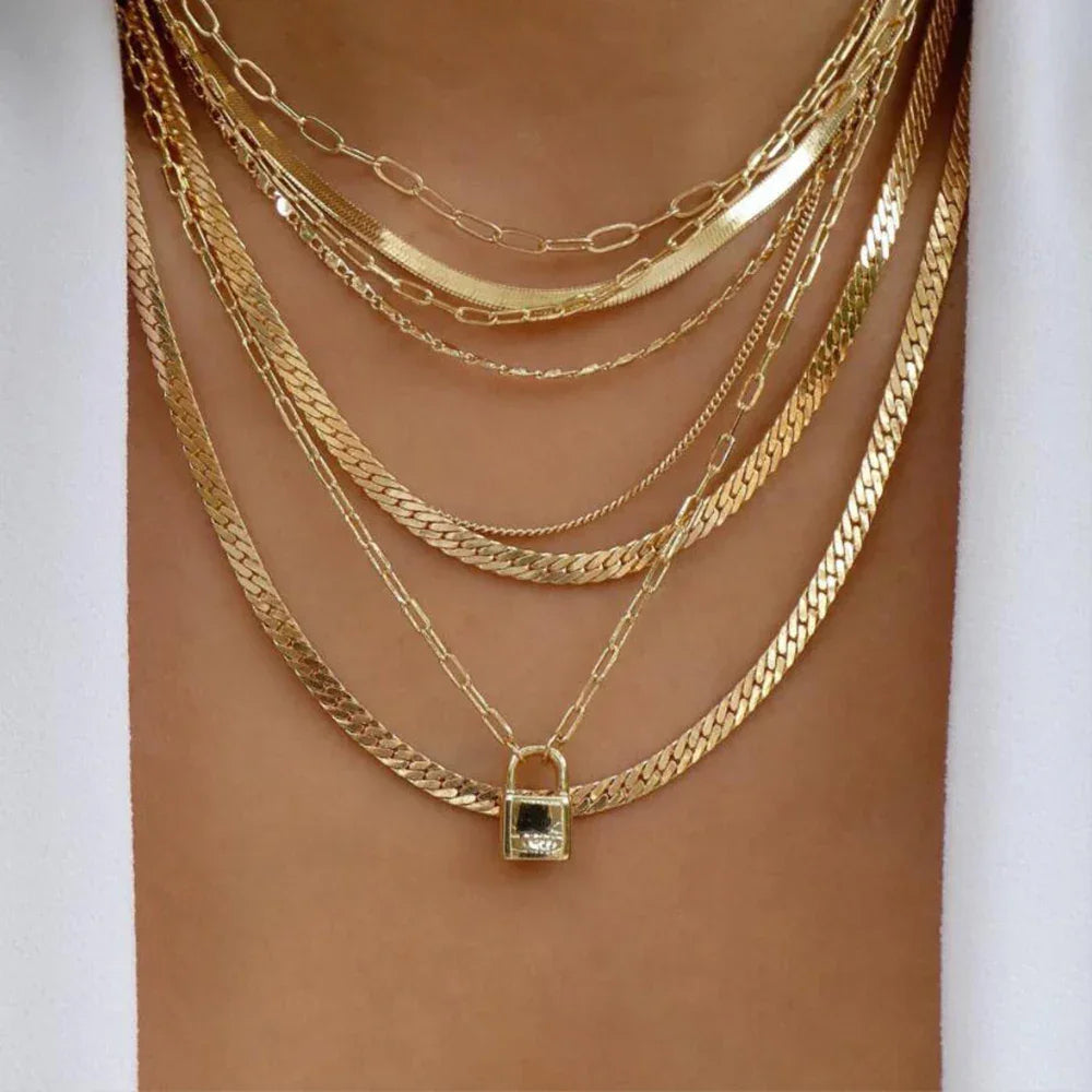 Multi-Layer Necklace Set | Boho Gold Crystal Pendants | Gift