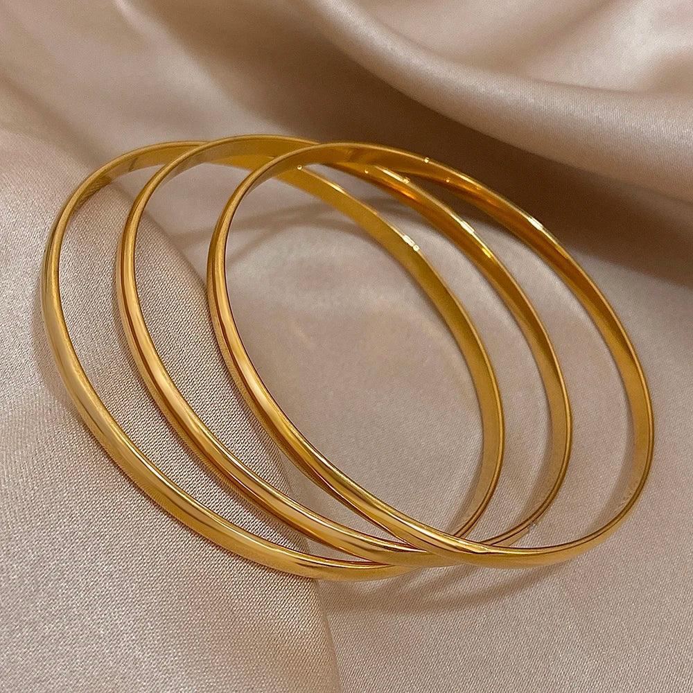 18k Gold Plated Bangle Set | Stackable Bracelets | Jewel Breeze