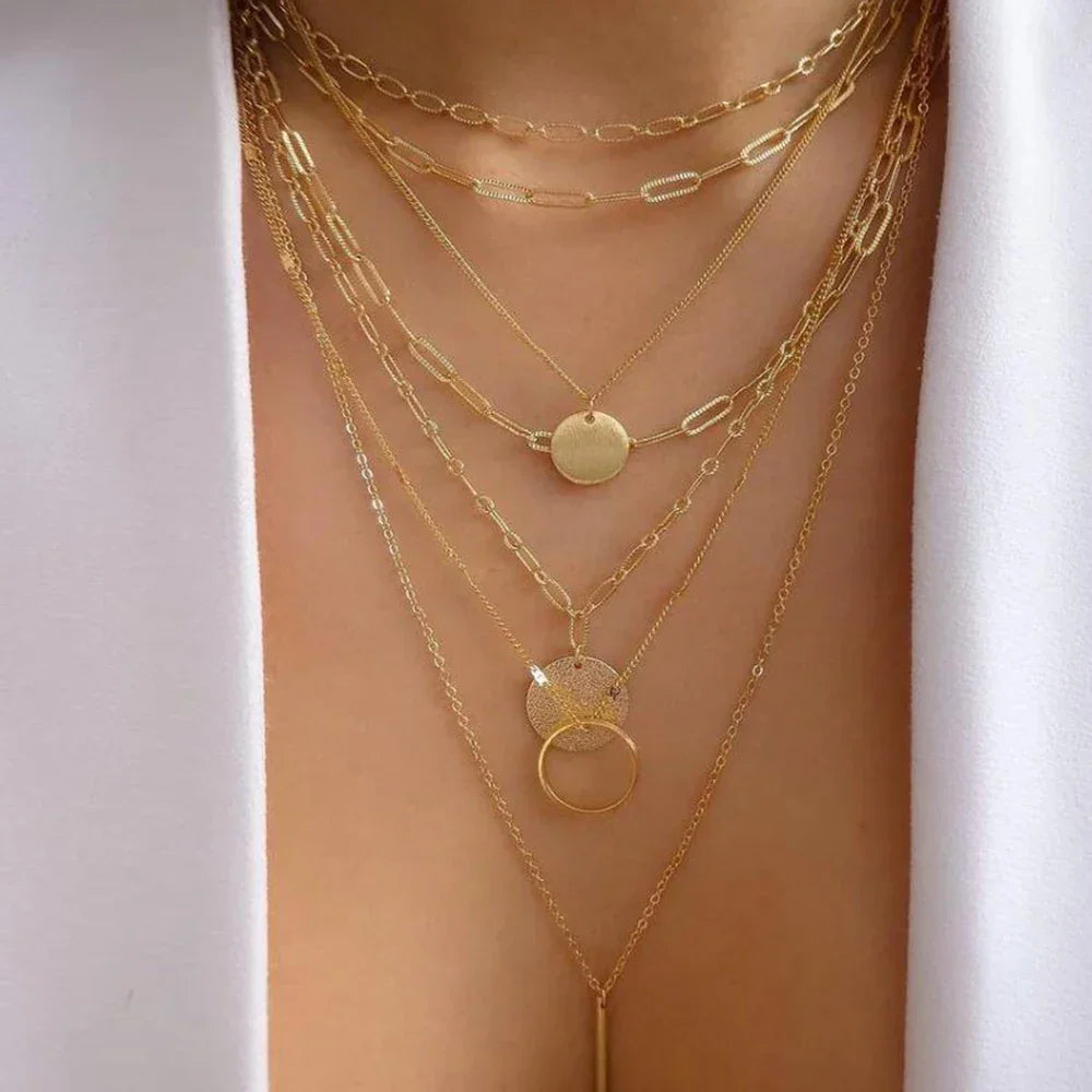 Multi-Layer Necklace Set | Boho Gold Crystal Pendants | Gift