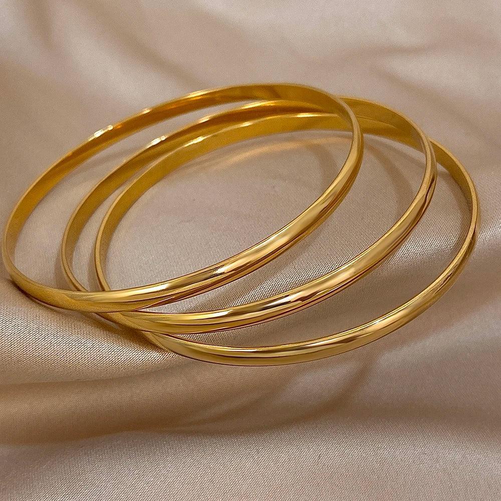 18k Gold Plated Bangle Set | Stackable Bracelets | Jewel Breeze