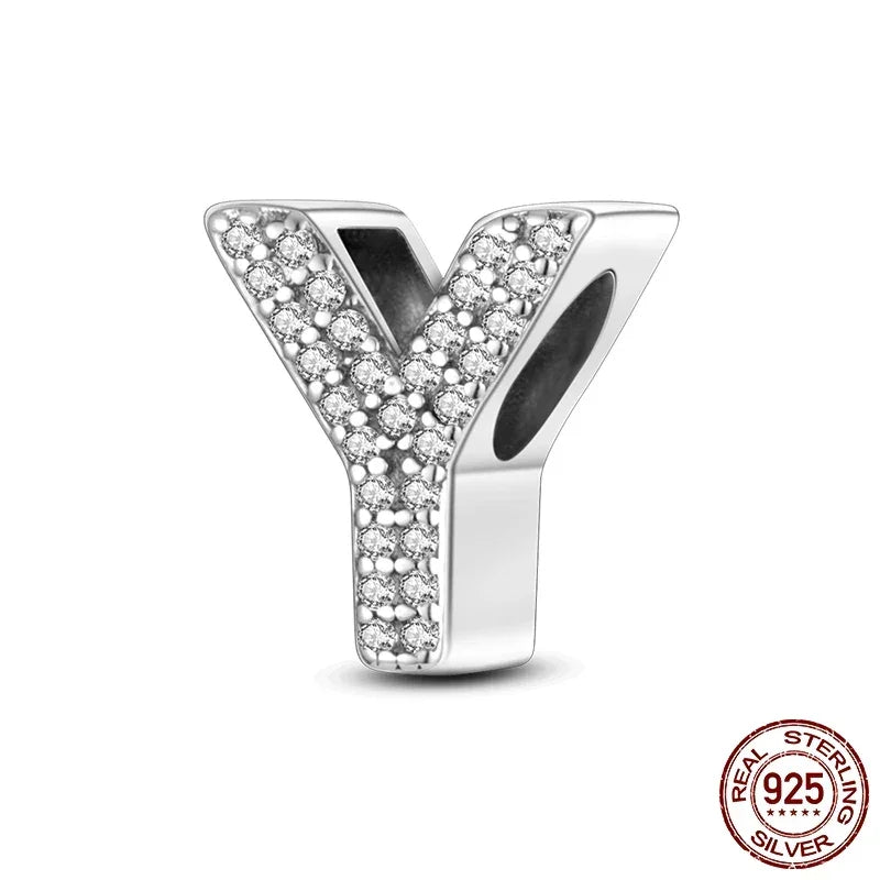 925 Silver Zircon Letter Charms A-Z | Pandora Compatible