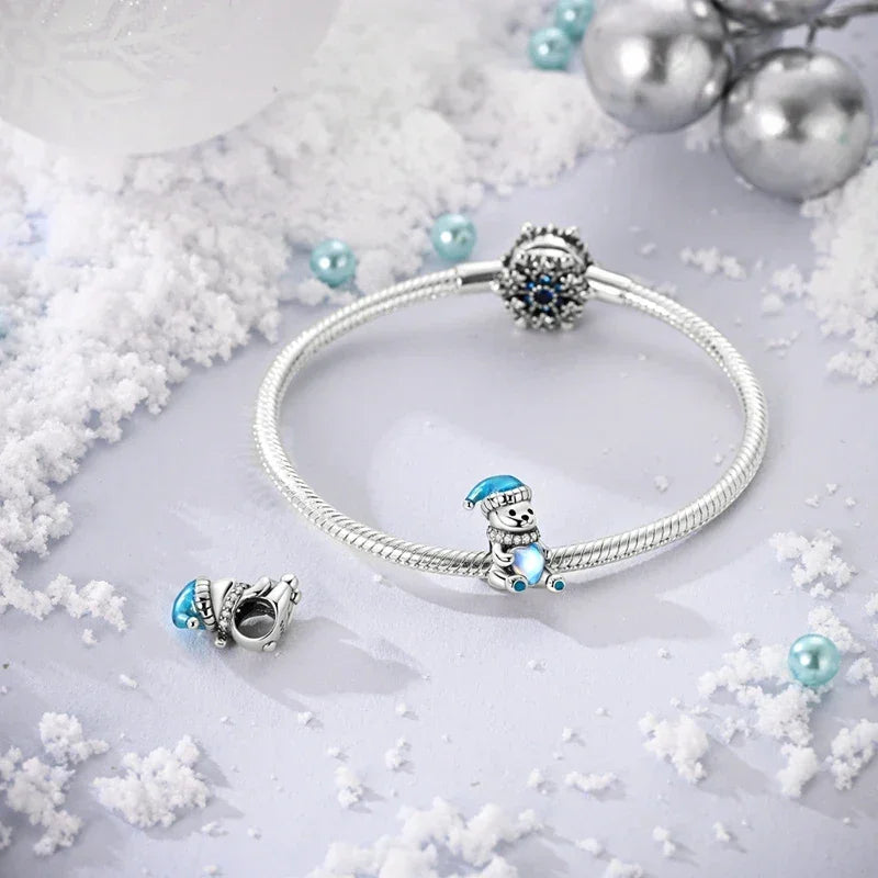 925 Silver Christmas Charm - Polar Bear Santa Snowman | Festive Gift
