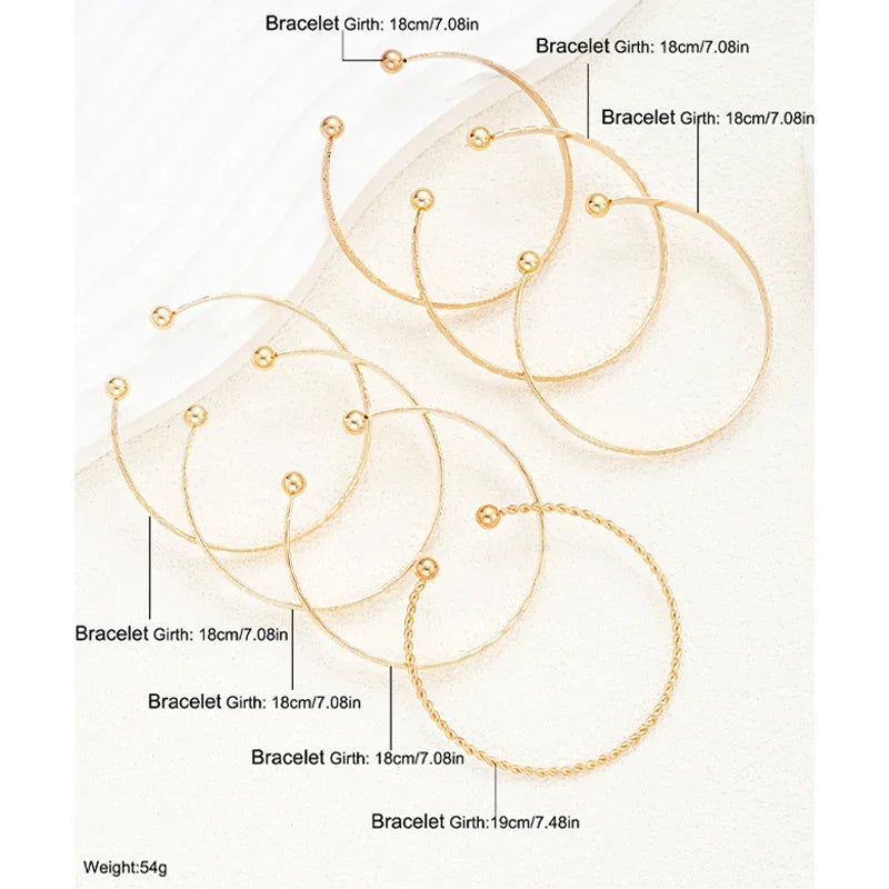 7 Piece Gold Cuff Stack | Adjustable Textured Bangles | Gift