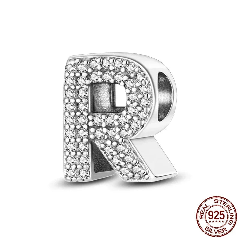 925 Silver Zircon Letter Charms A-Z | Pandora Compatible