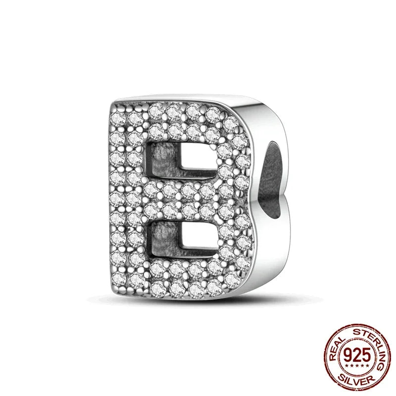 925 Silver Zircon Letter Charms A-Z | Pandora Compatible