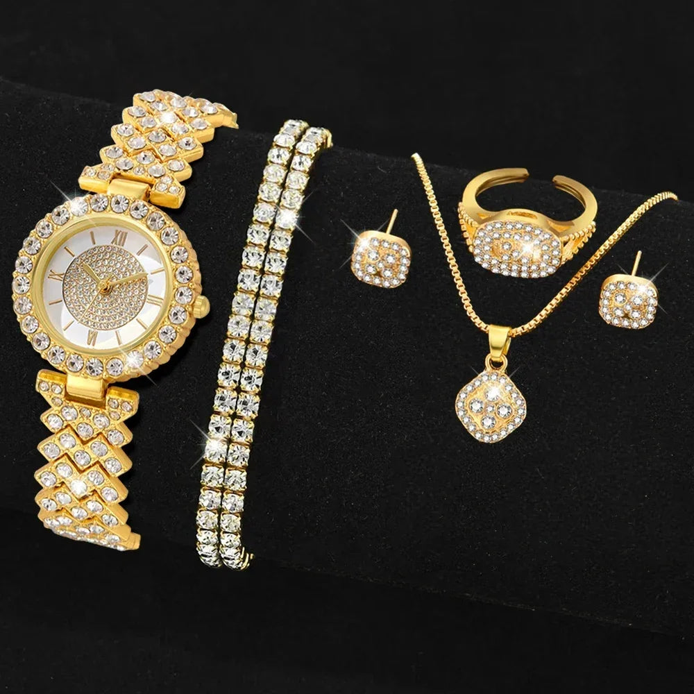 6-Piece Rhinestone Watch & Jewellery Set | Christmas Gift