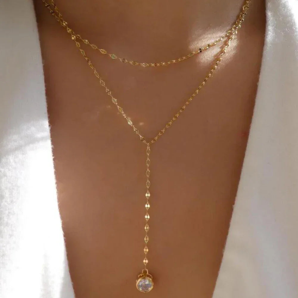 Multi-Layer Necklace Set | Boho Gold Crystal Pendants | Gift