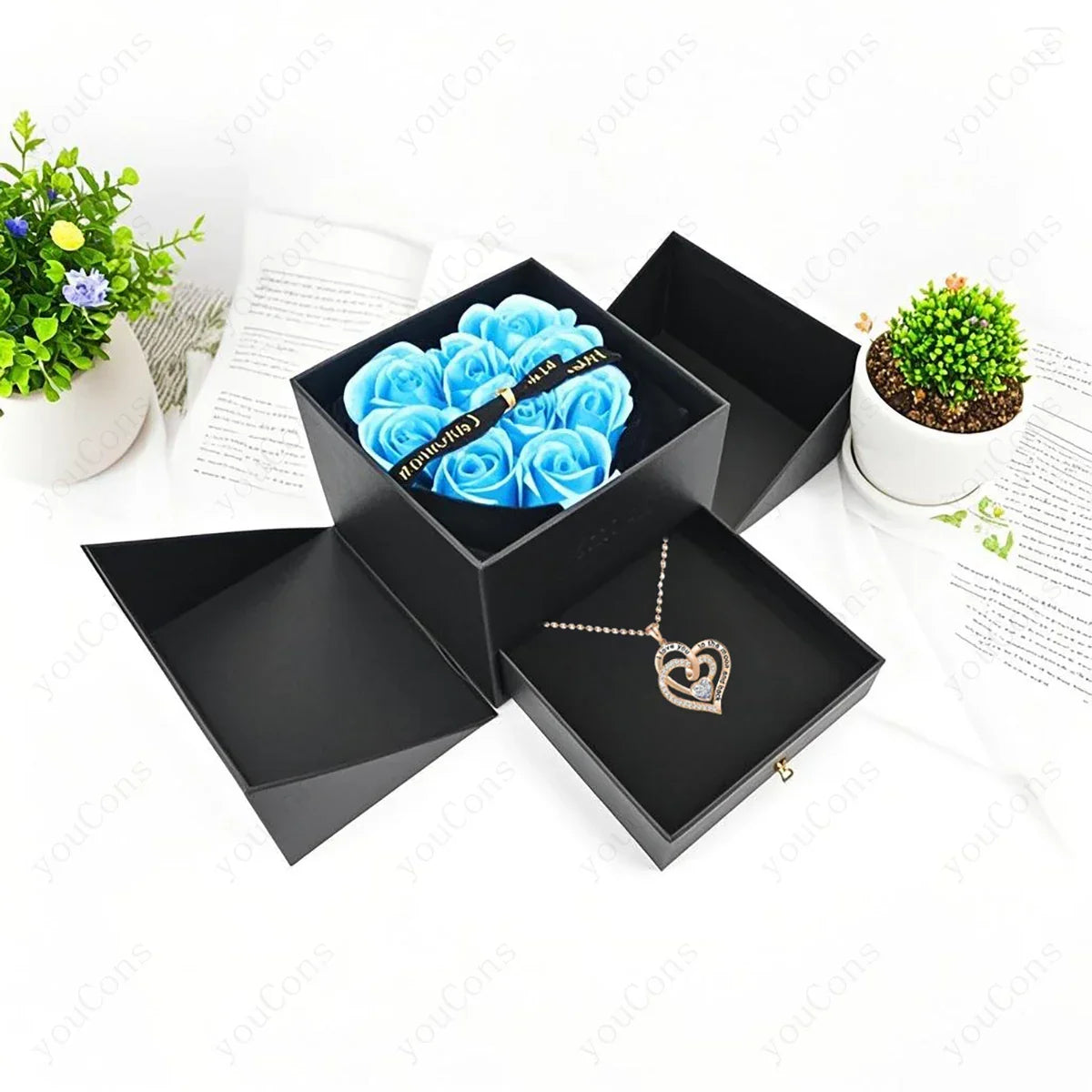 White Heart Zircon Necklace with Rose Box | Christmas Gift