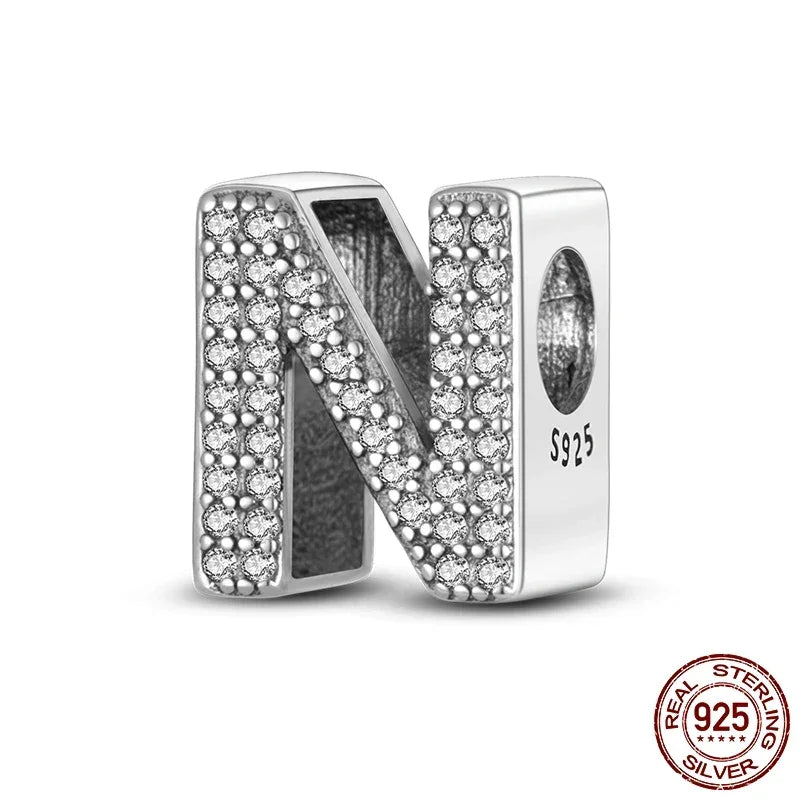 925 Silver Zircon Letter Charms A-Z | Pandora Compatible