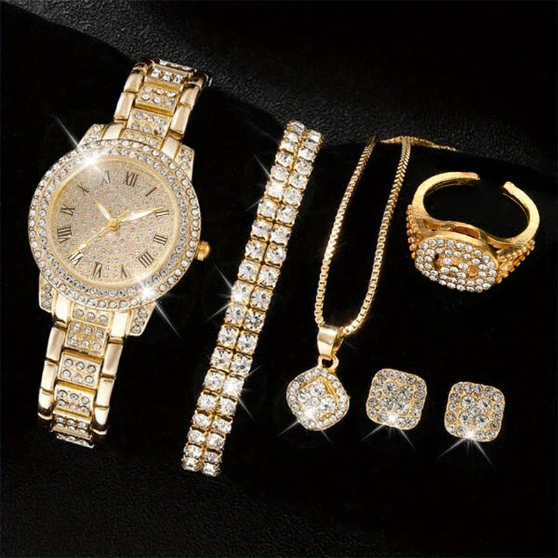 6-Piece Rhinestone Watch & Jewellery Set | Christmas Gift