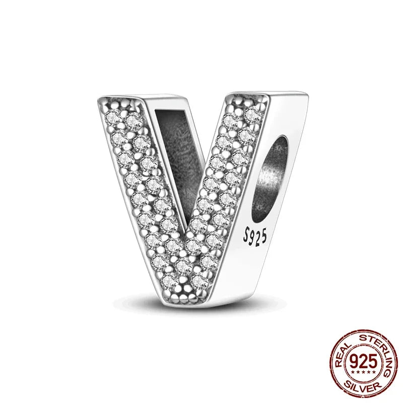 925 Silver Zircon Letter Charms A-Z | Pandora Compatible