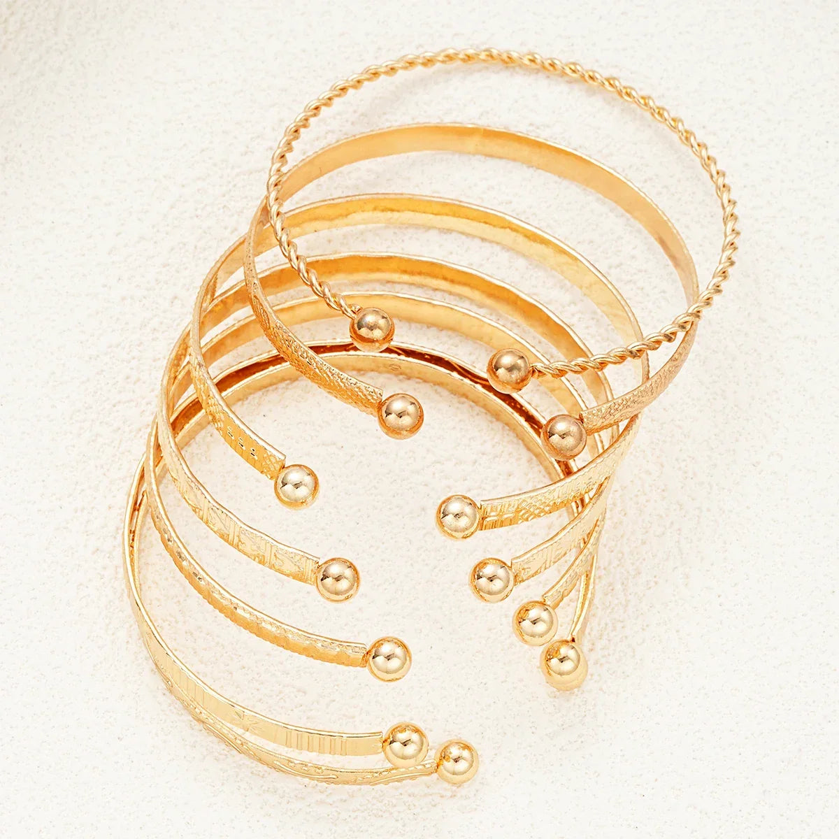 7 Piece Gold Cuff Stack | Adjustable Textured Bangles | Gift