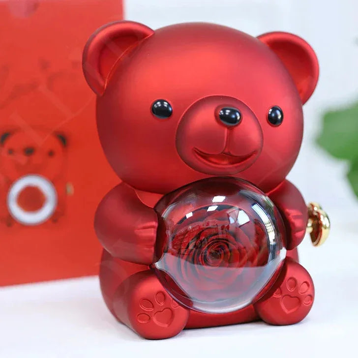 Eternal Preserved Rose Bear with Personalised Necklace | Luxury Christmas Gift