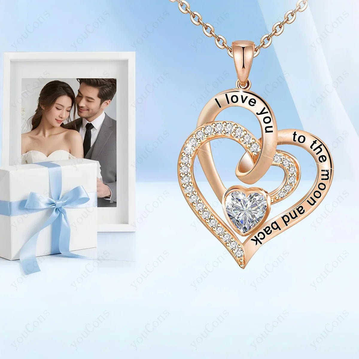 White Heart Zircon Necklace with Rose Box | Christmas Gift