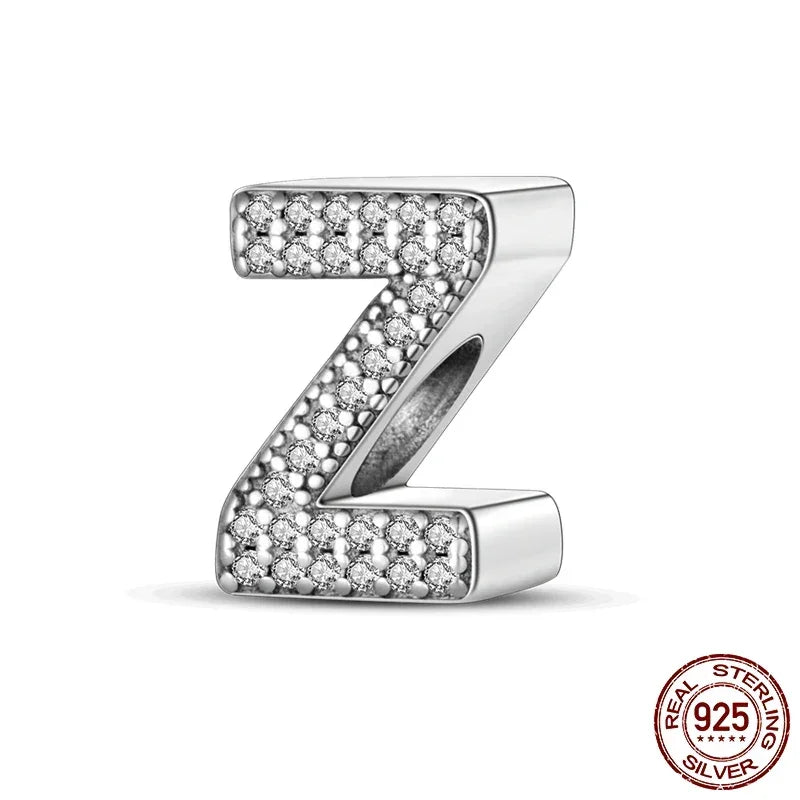 925 Silver Zircon Letter Charms A-Z | Pandora Compatible