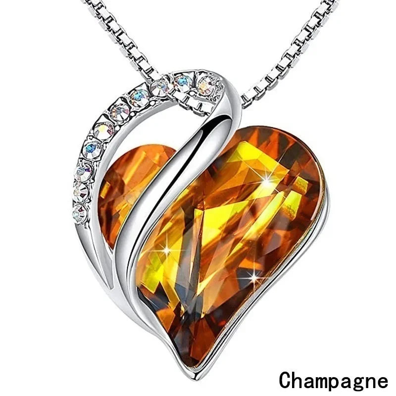 Sterling Silver Birthstone Necklace for Women | Infinity Love Heart with Healing Crystals