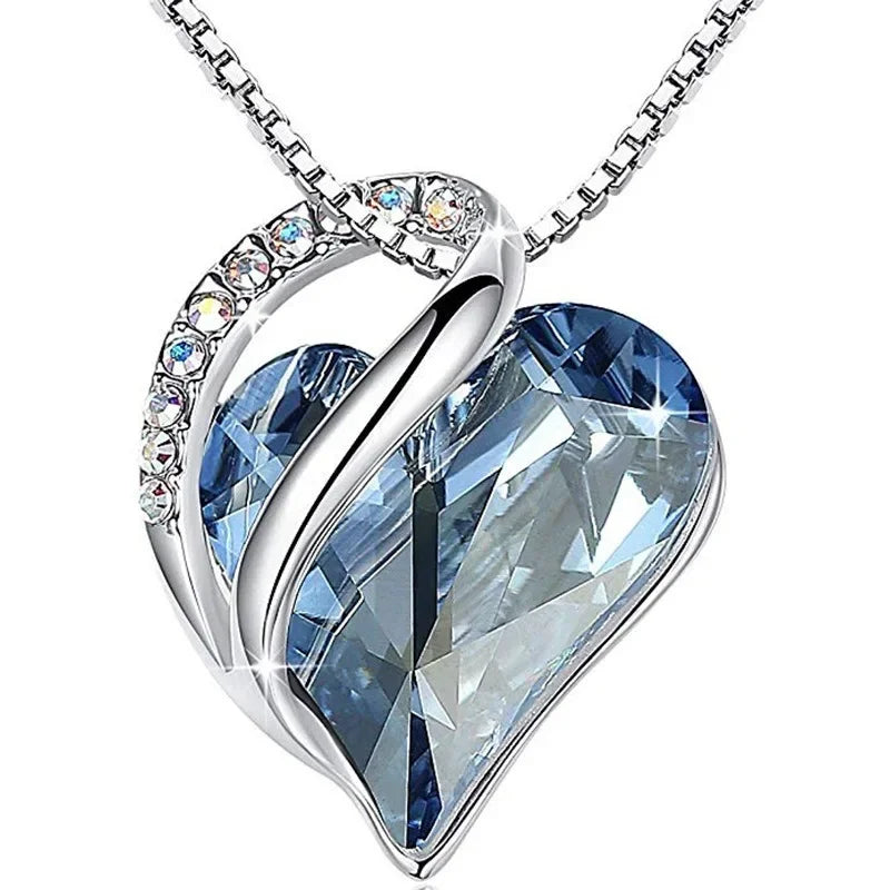 Sterling Silver Birthstone Necklace for Women | Infinity Love Heart with Healing Crystals