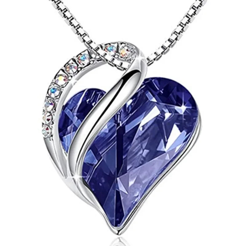 Sterling Silver Birthstone Necklace for Women | Infinity Love Heart with Healing Crystals