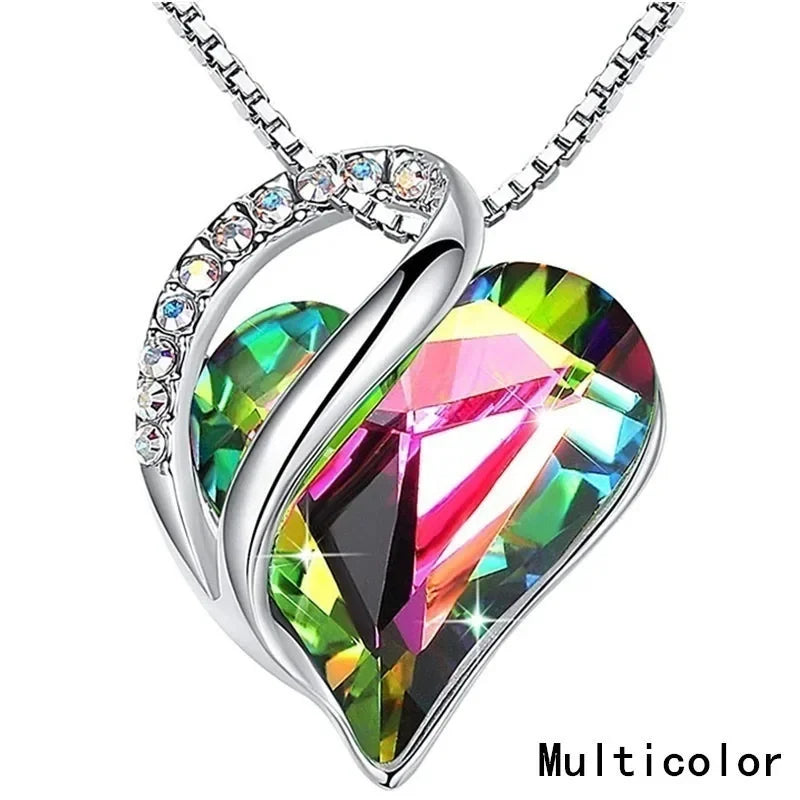 Sterling Silver Birthstone Necklace for Women | Infinity Love Heart with Healing Crystals