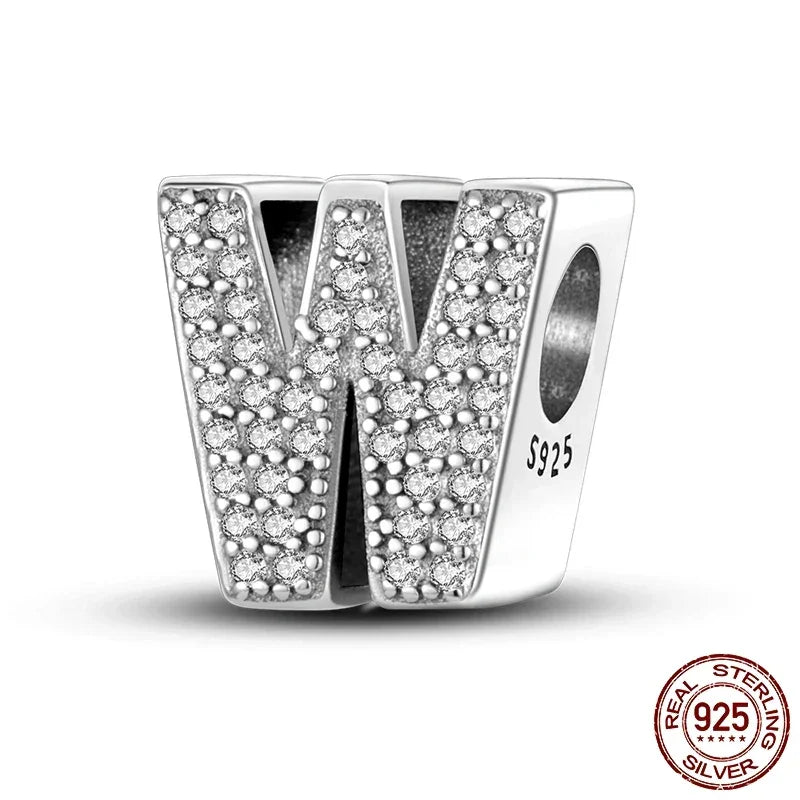 925 Silver Zircon Letter Charms A-Z | Pandora Compatible
