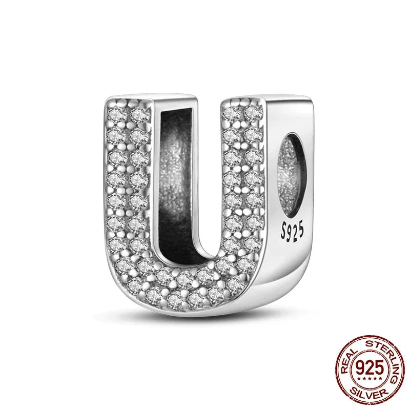 925 Silver Zircon Letter Charms A-Z | Pandora Compatible