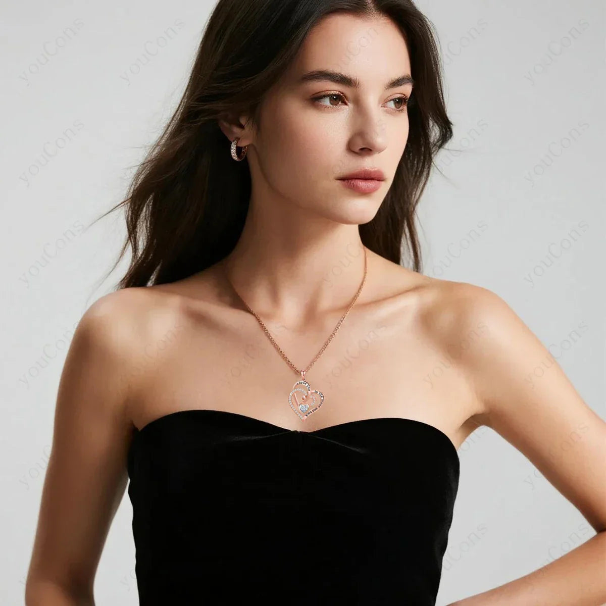 White Heart Zircon Necklace with Rose Box | Christmas Gift