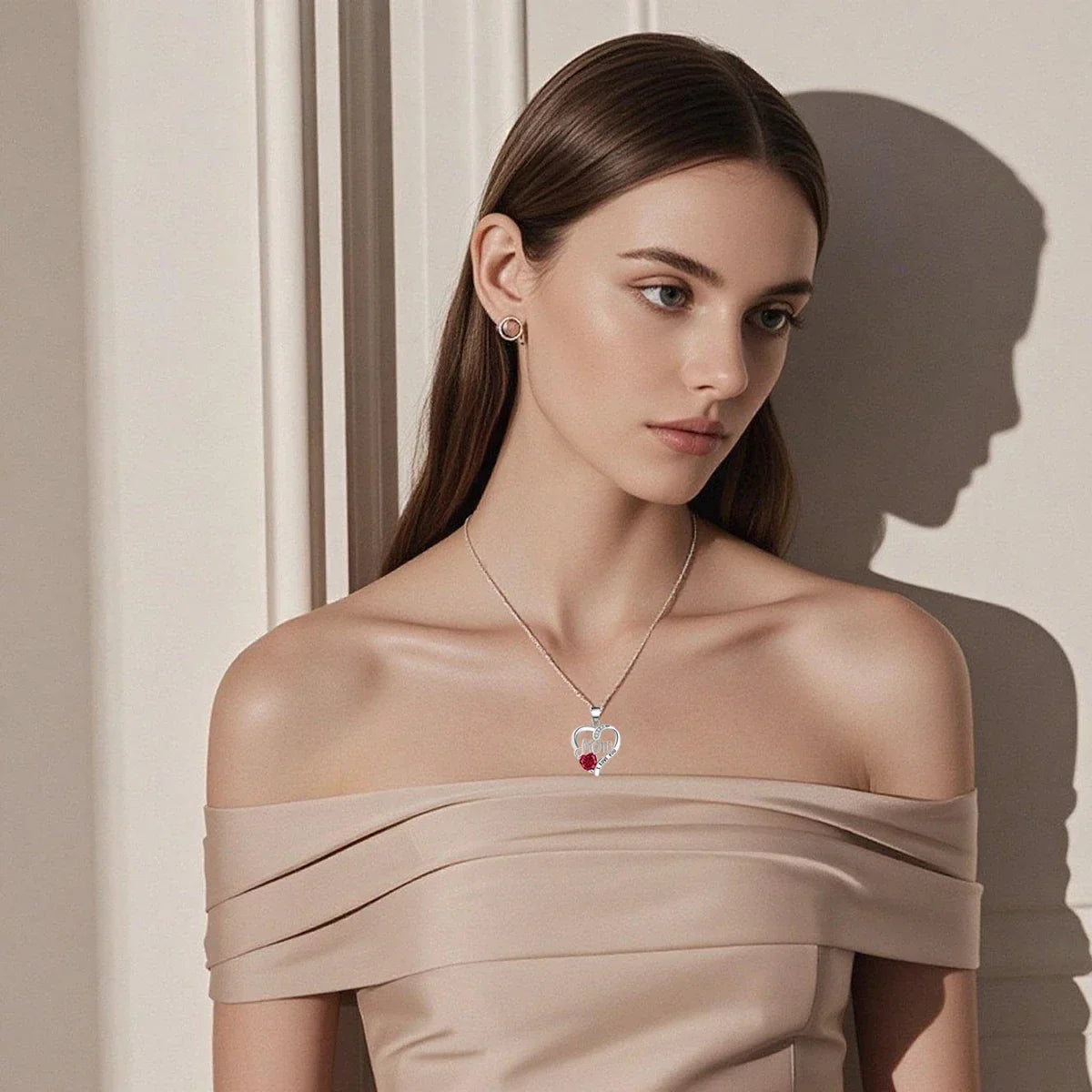 Birthstone Heart Necklace with Eternal Rose Bear | Christmas Gift for Mom