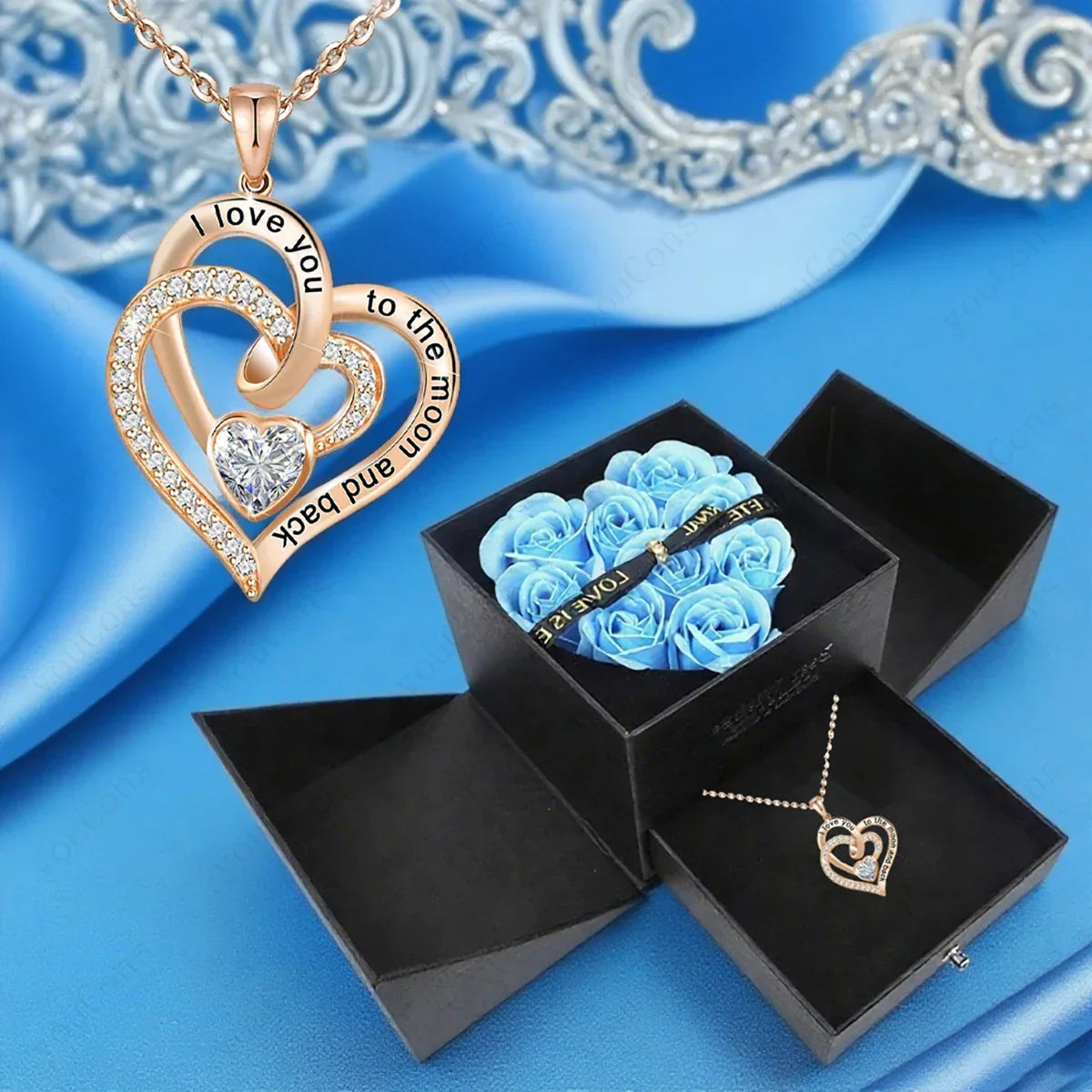 White Heart Zircon Necklace with Rose Box | Christmas Gift