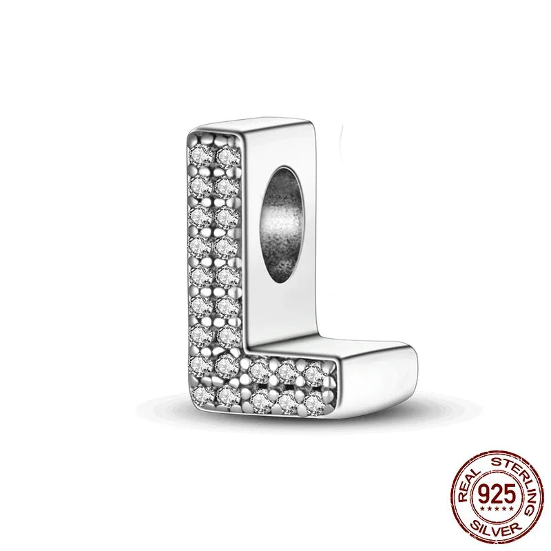 925 Silver Zircon Letter Charms A-Z | Pandora Compatible