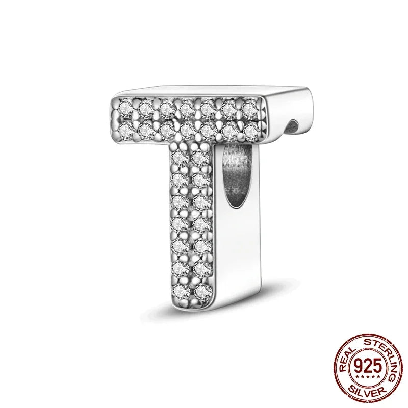 925 Silver Zircon Letter Charms A-Z | Pandora Compatible