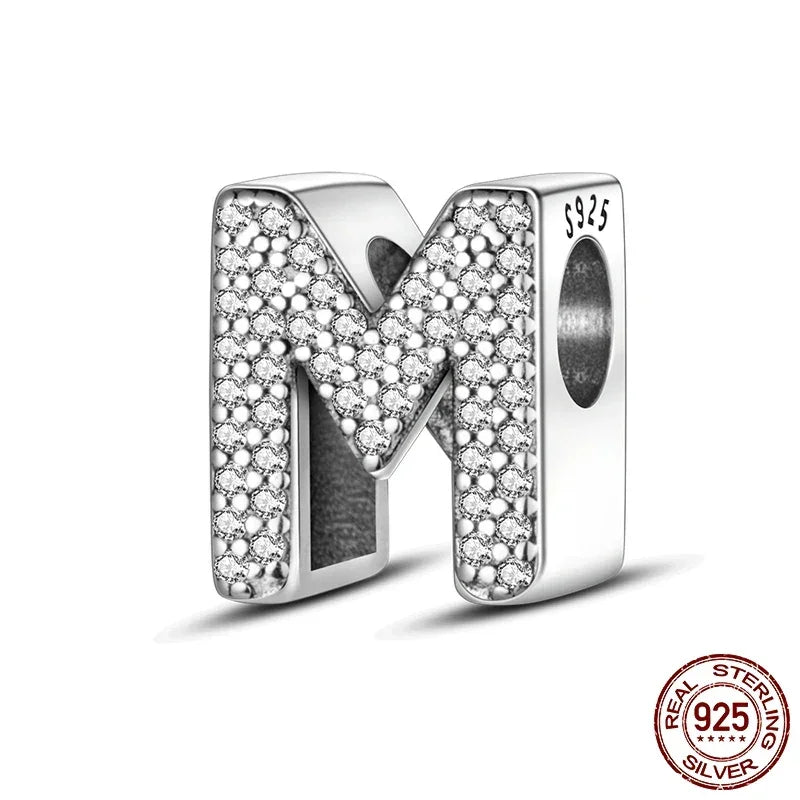 925 Silver Zircon Letter Charms A-Z | Pandora Compatible