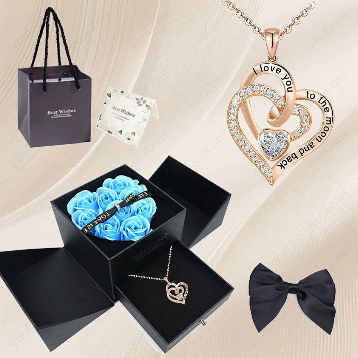 White Heart Zircon Necklace with Rose Box | Christmas Gift