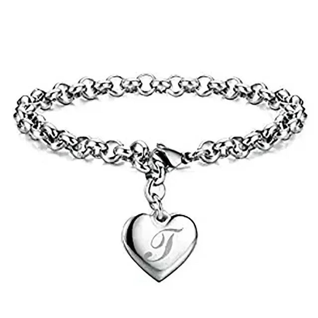 925 Sterling Silver Noble Heart Personalised Initial Chain Bracelet