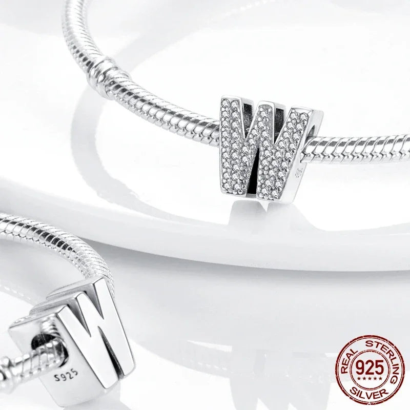 925 Silver Zircon Letter Charms A-Z | Pandora Compatible