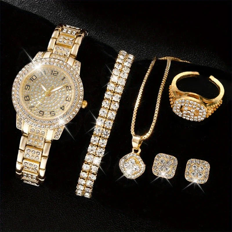 6-Piece Rhinestone Watch & Jewellery Set | Christmas Gift