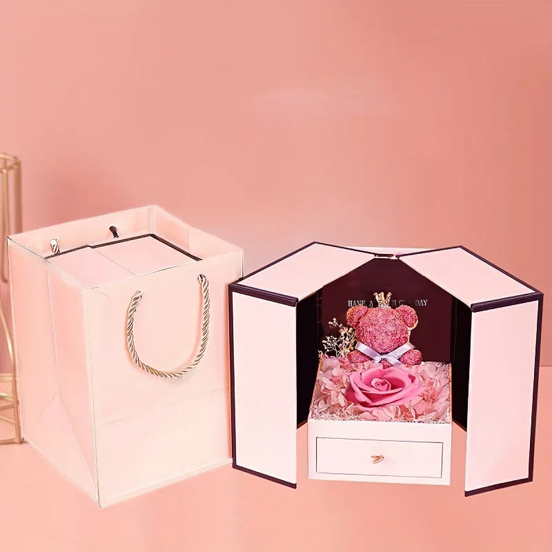 Heart Necklace with Luxury Rose Bear Box | Romantic Gift for Her