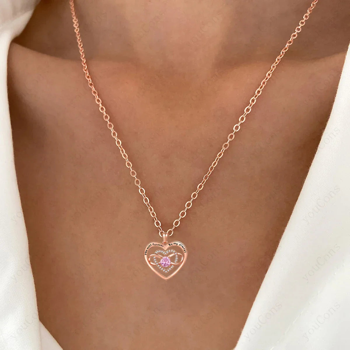 Heart Zircon Necklace with Forever Rose | Christmas Gift for Her