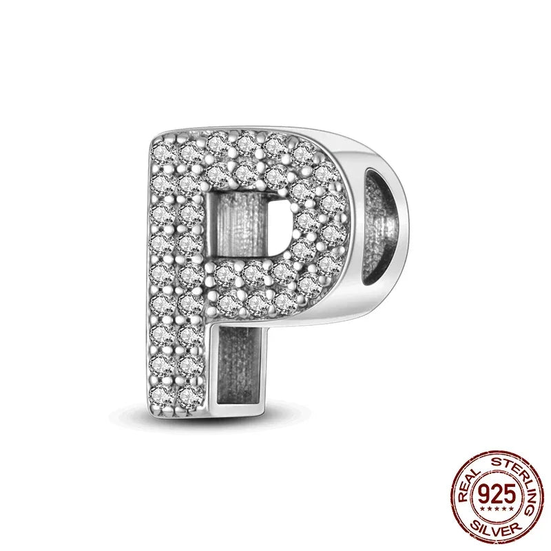 925 Silver Zircon Letter Charms A-Z | Pandora Compatible